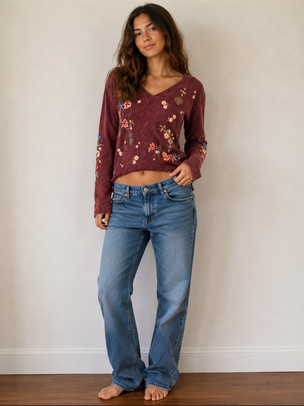 Calia by Carrie Underwood Embroidered Boho Long Sleeve Top | Large | EUC